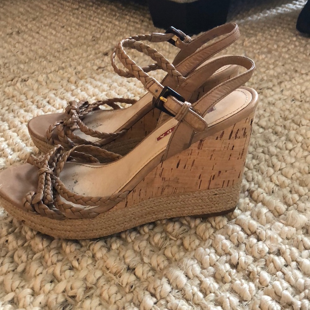 Nude Prada wedges